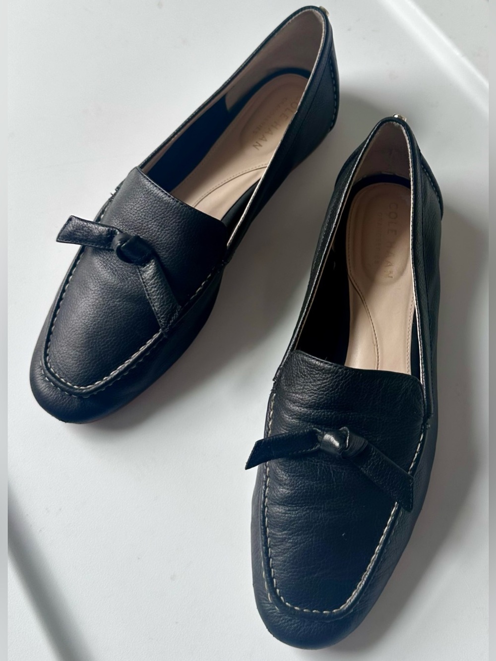 Cole Haan Women’s Black Leather Bow Loafers